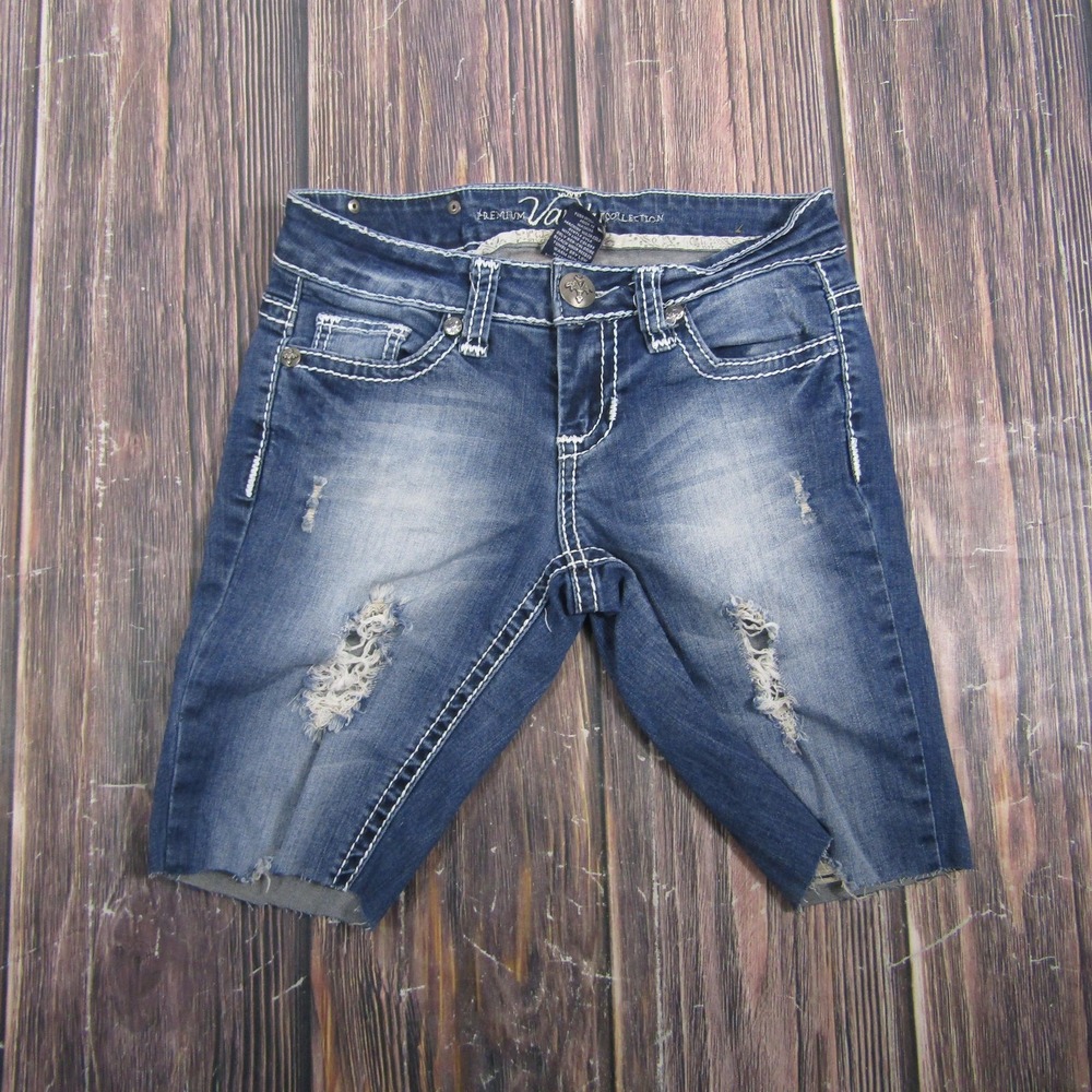 Vanity Womens 26W Blue Denim Bermuda Shorts Distressed Stretch Casual Summer